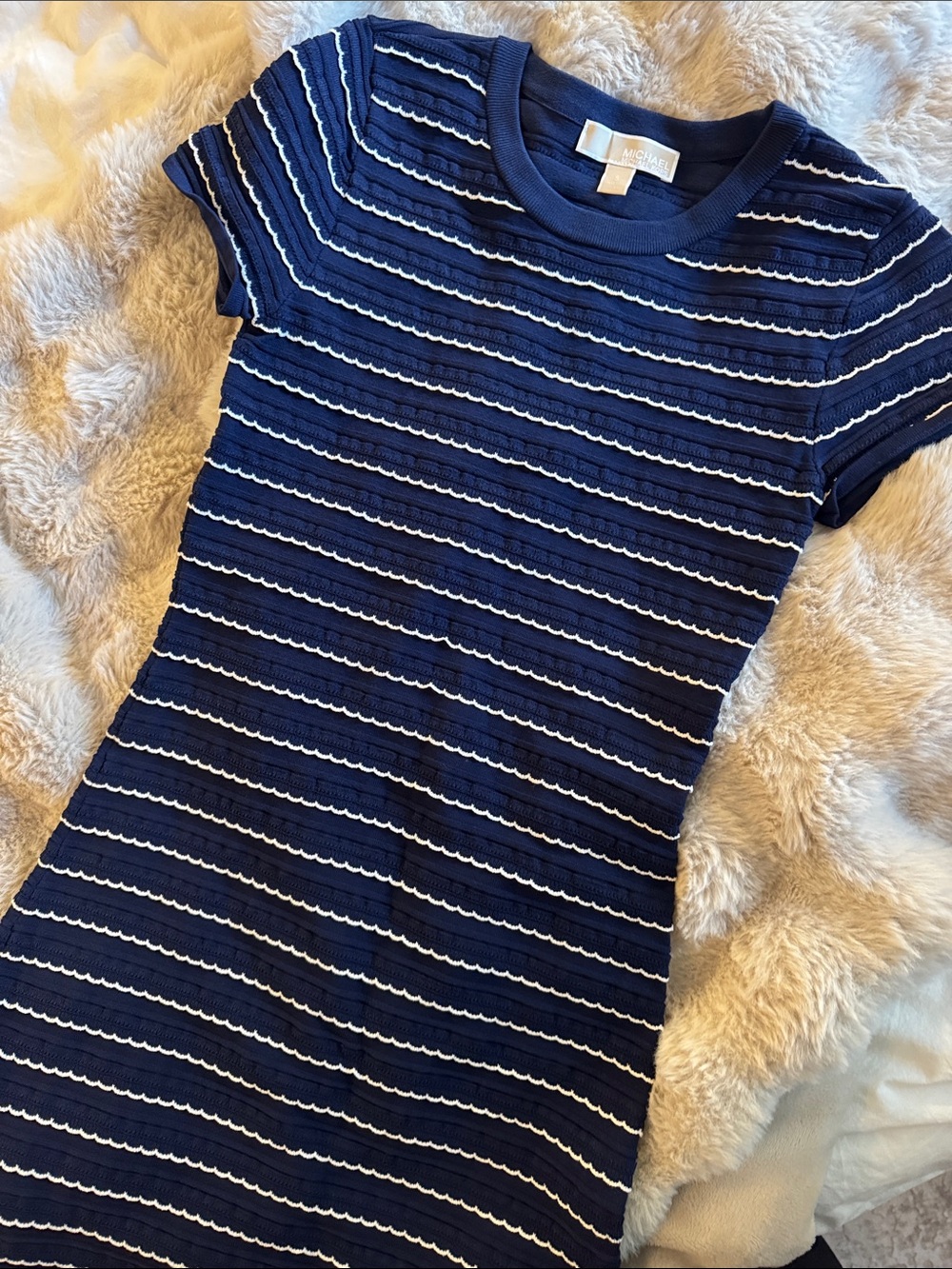 Michael Kors Navy and White Striped Knit Dress